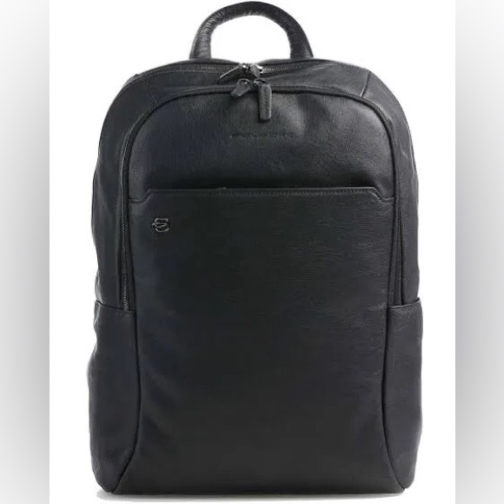 Piquadro Backpack, Male Leather Black, genuine leather, Italian backpack, New